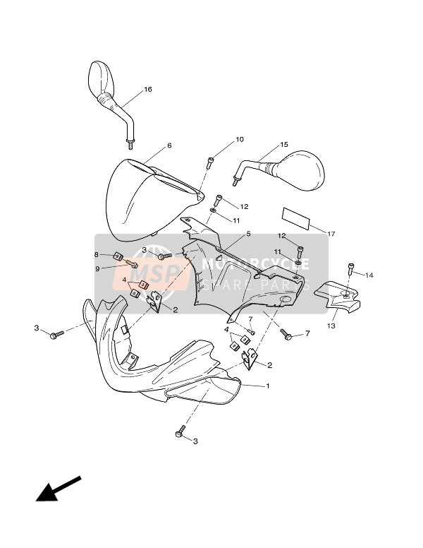 5BRF62901000, Ruckblickspiegel Kompl (R), Yamaha, 0